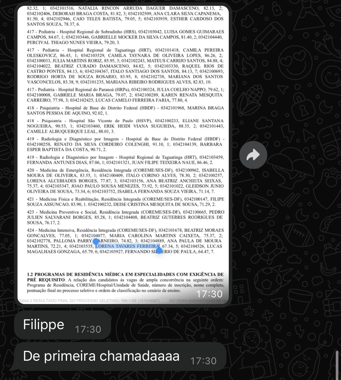 Lorena - Aprovada Residência SESDF